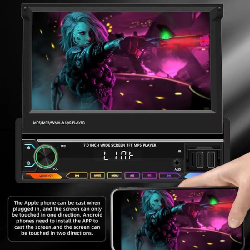 MirrorLink de Autorrádio 1 DIN SWM 9614C 7 polegadas Bluetooth/Carplay USB Preto