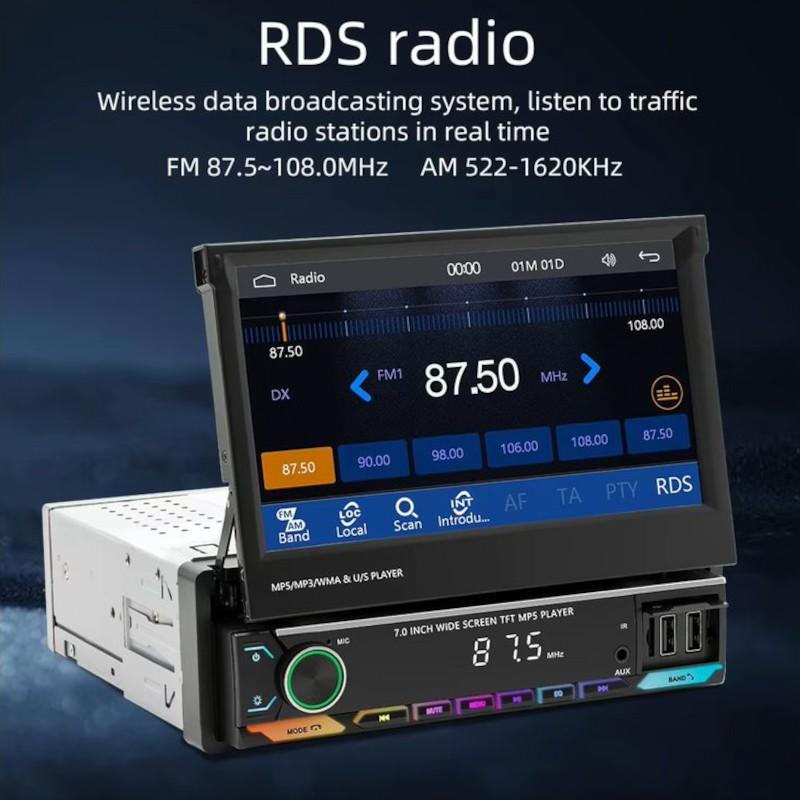 Telescópico de Autorrádio 1 DIN SWM 9614C 7 polegadas Bluetooth/Carplay USB Preto