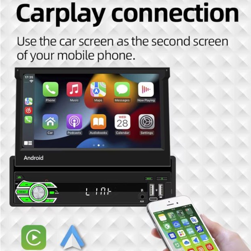 Controlo de Autorrádio 1 DIN SWM 9710-J LED 7 polegadas 2GB/64GB GPS Carplay Preto