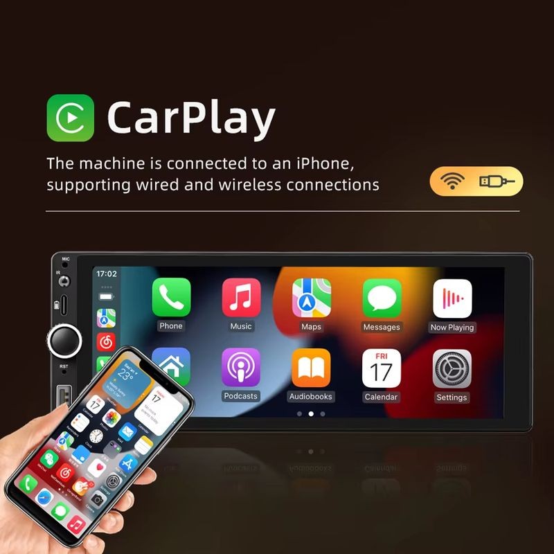 Carplay de Autorrádio 1 DIN SWM D6021A 2GB/64GB GPS Carplay/Android Auto Preto
