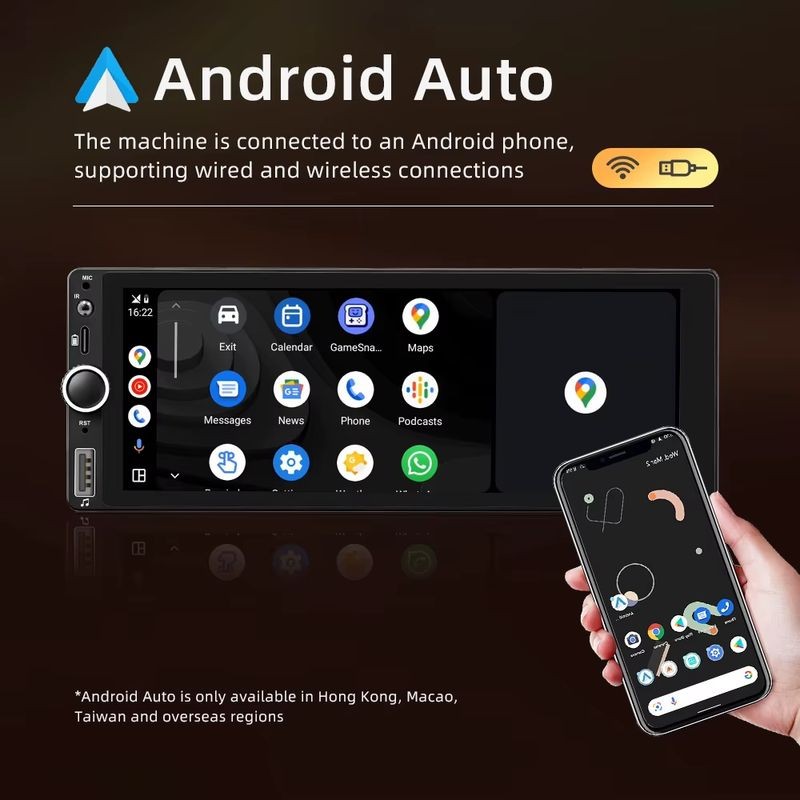 Adaptativo Autorrádio 1 DIN SWM D6021A 2GB/64GB GPS Carplay/Android Auto Preto