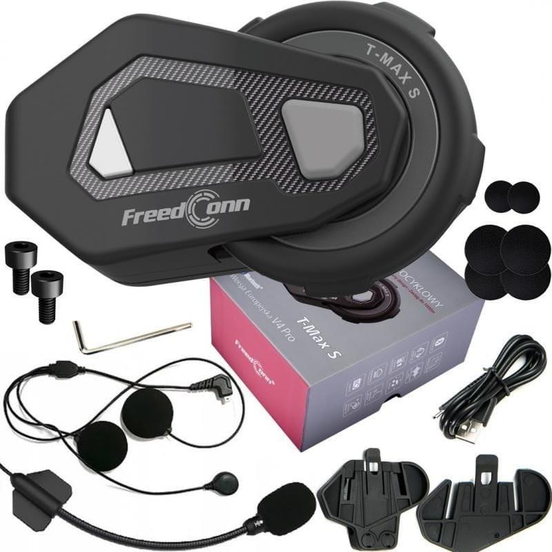 Freedconn T-MAX S V4 Pro Single Preto - Intercomunicador para motociclos - Conteúdo da caixa