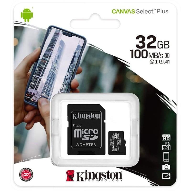 Kingston Canvas Select Plus MicroSDHC 32GB  Clase 10 UHS-I + Adaptador - Caja