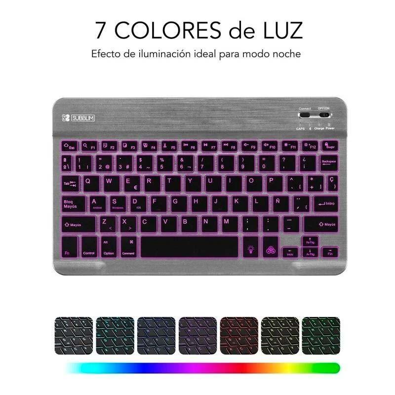 Clavier Bluetooth SUBBLIM Smart Gris Rétroéclairé - 7 couleurs de lumière
