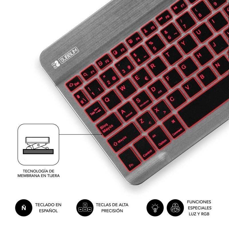 Clavier Bluetooth SUBBLIM Smart Gris Rétroéclairé - membrane en ciseaux