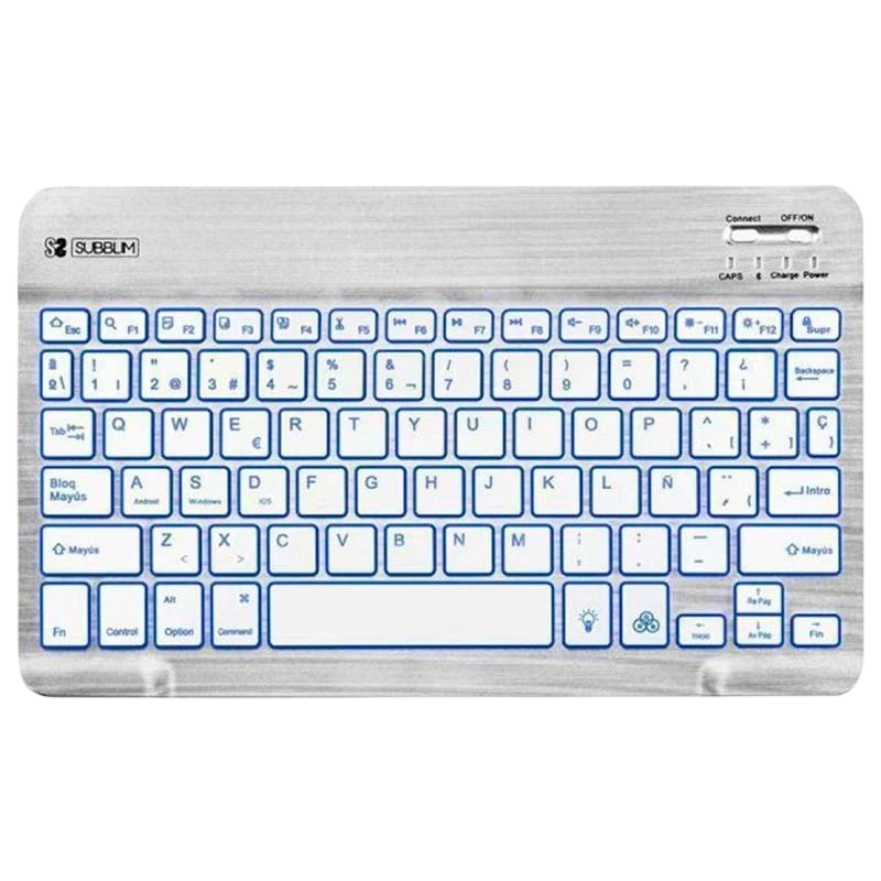 SUBBLIM Clavier Bluetooth Smart Rétroéclairé pour Android, Mac, OS et Windows Argent
