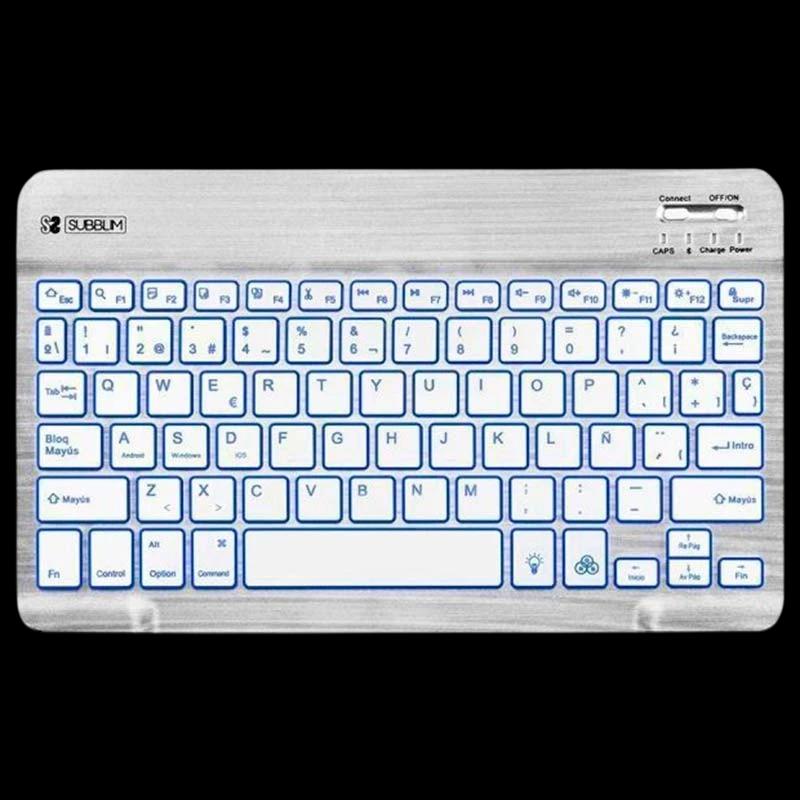 SUBBLIM Teclado Bluetooth Smart Retroiluminado para Android, Mac, OS e Windows Prateado