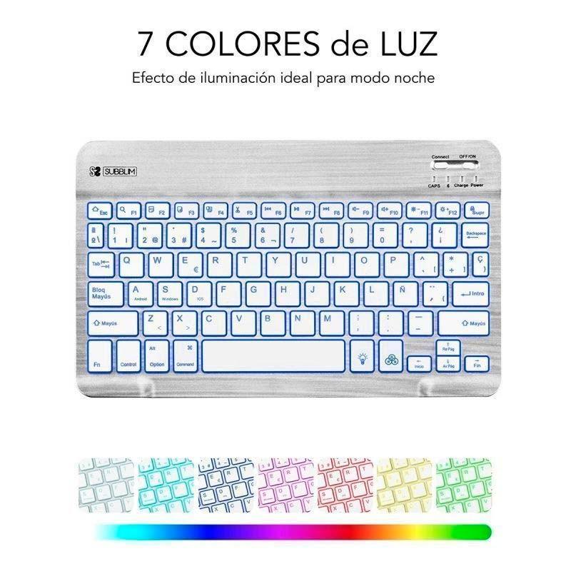Teclado Bluetooth SUBBLIM Smart Prata Retroiluminado - 7 cores de luz