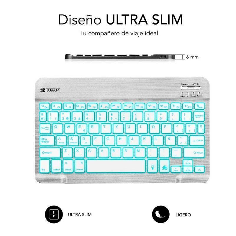 Teclado Bluetooth SUBBLIM Smart Prata Retroiluminado - design Slim