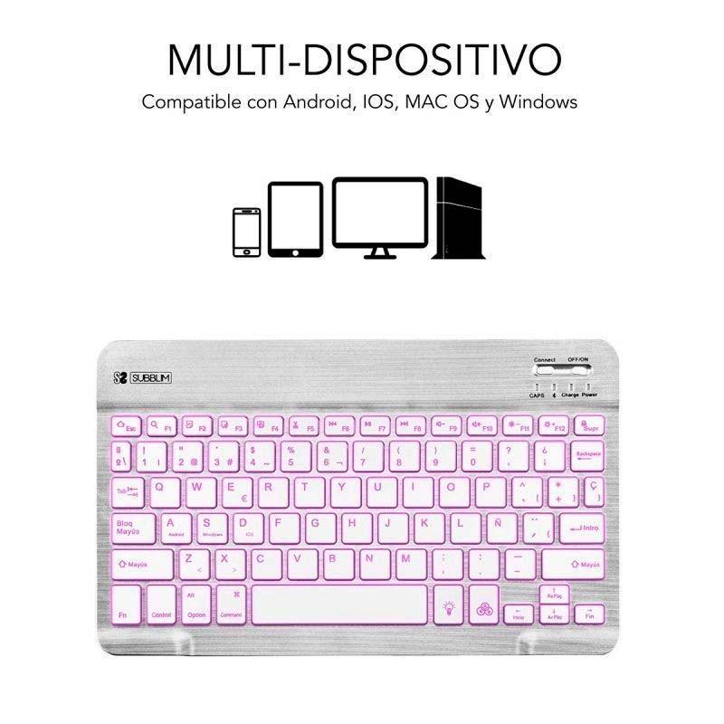 Teclado Bluetooth SUBBLIM Smart Prata Retroiluminado para Android, Mac, OS e Windows