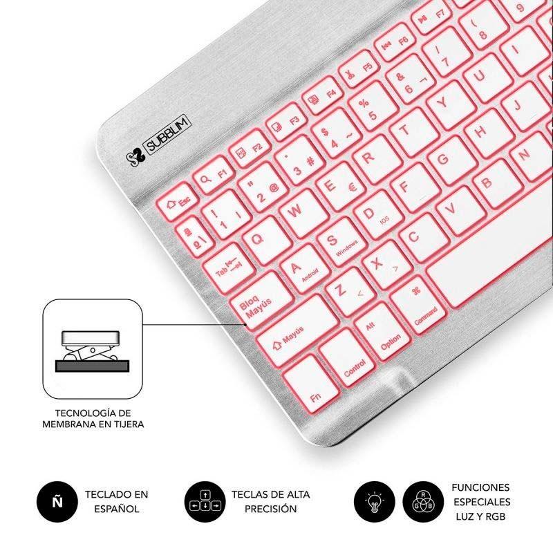 Teclado Bluetooth SUBBLIM Smart Prata Retroiluminado - membrana em tesoura
