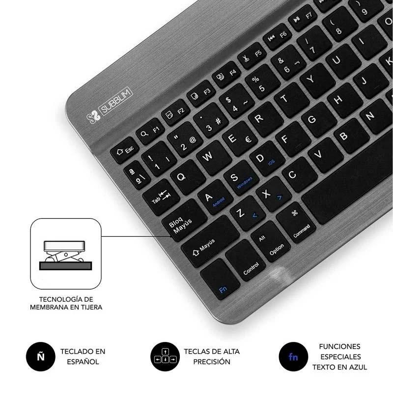 Teclado Bluetooth SUBBLIM Smart Cinzento - membrana em tesoura