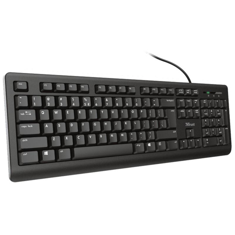 Teclado de Membrana Trust TK-150 USB Negro Vista fronta lado derecho