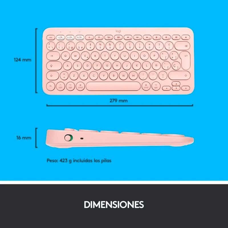dimensiones del Teclado Inalámbrico Logitech K380 Rosa ES Layout