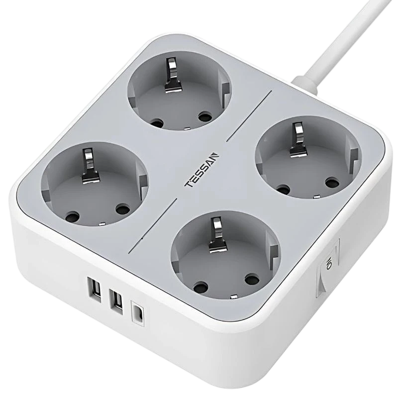 TESSAN TS-302-C-GR 4 Tomas CA + 3 USB Blanco