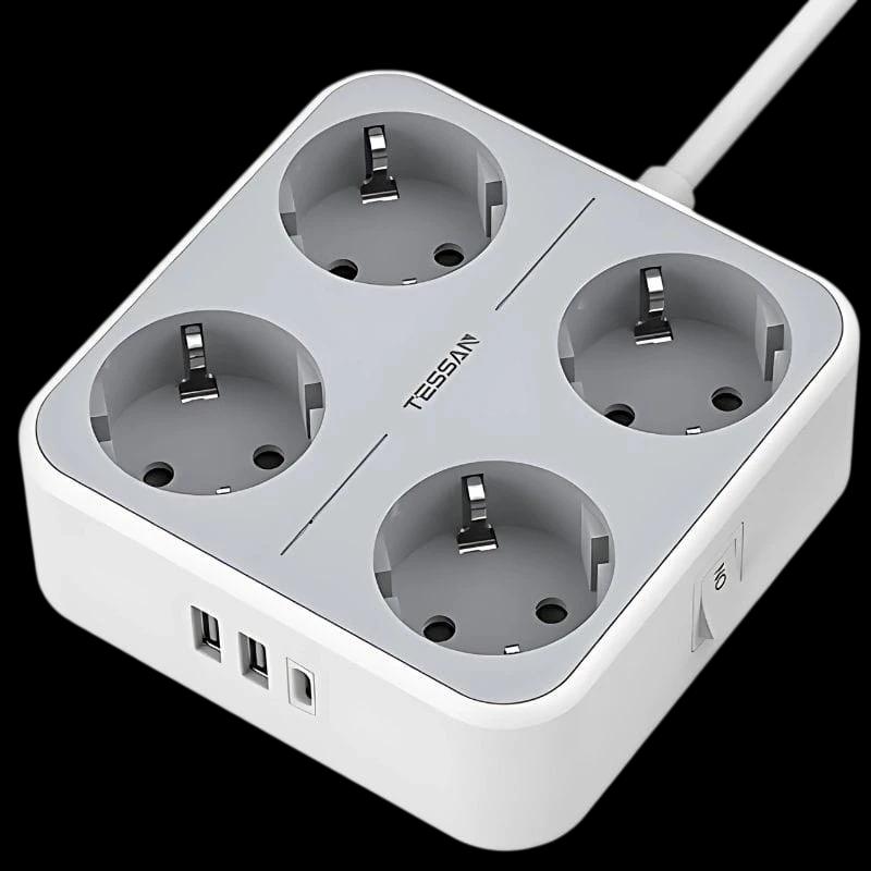 TESSAN TS-302-C-GR 4 Tomas CA + 3 USB Blanco