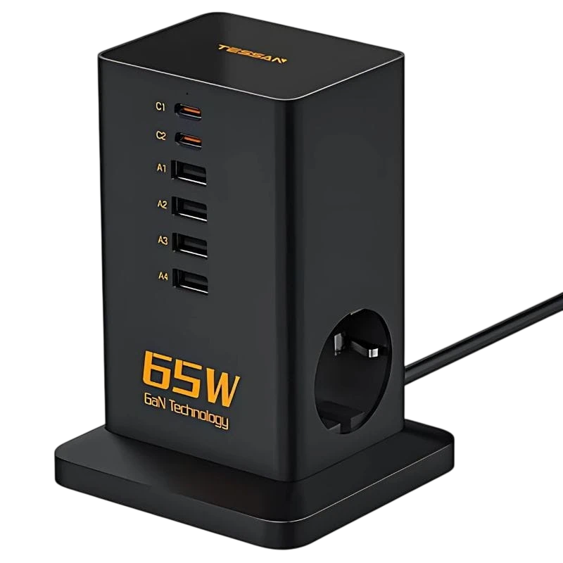 TESSAN TS-FS02DE00 6 USB + 2 enchufes CA Negro