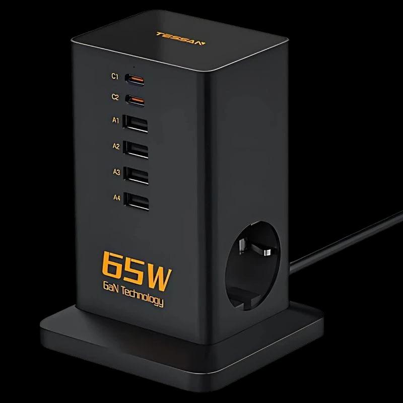 TESSAN TS-FS02DE00 6 USB + 2 enchufes CA Negro