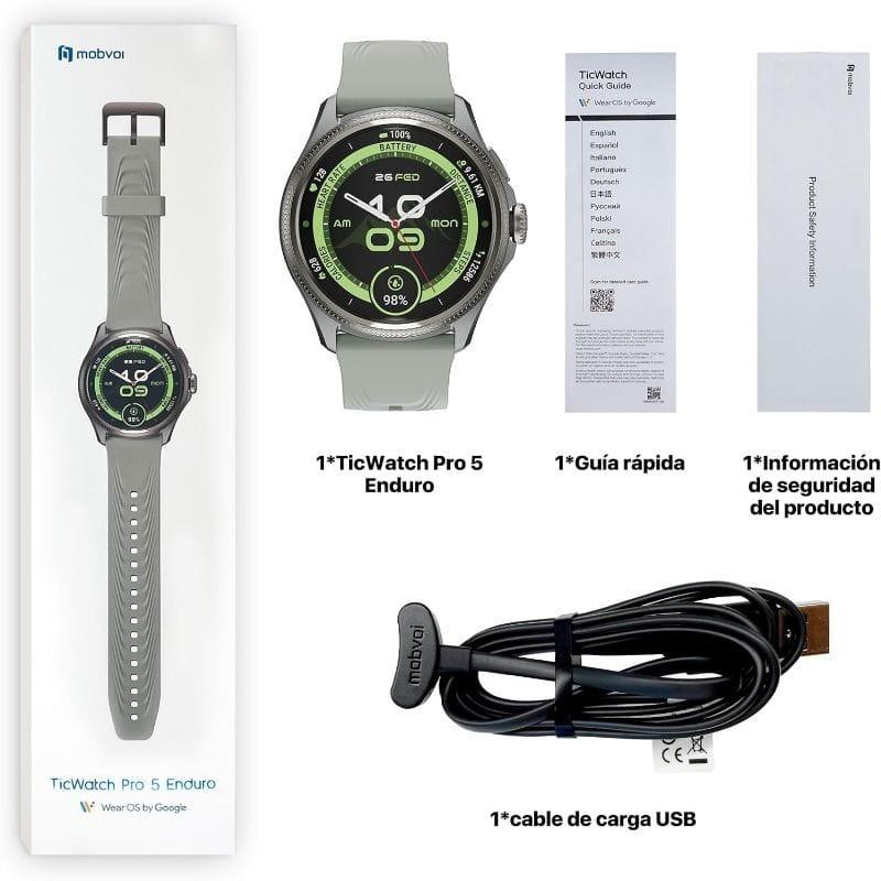 TicWatch Pro 5 Enduro Slate - Smartwatch avec GPS et NFC picture box contents