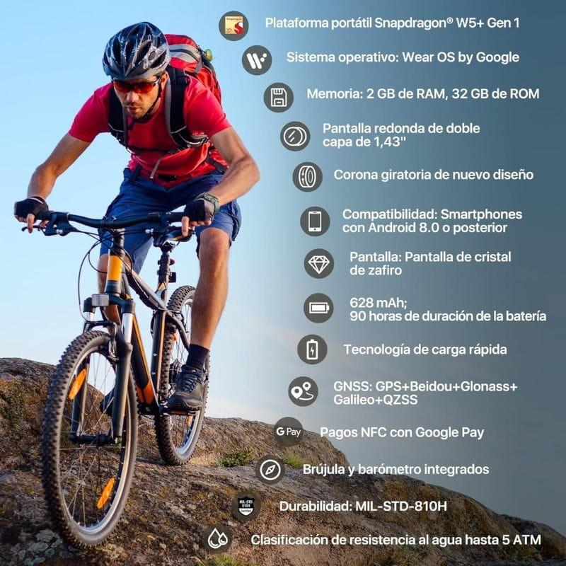 TicWatch Pro 5 Enduro Slate - Smartwatch avec GPS et NFC photo caractéristiques