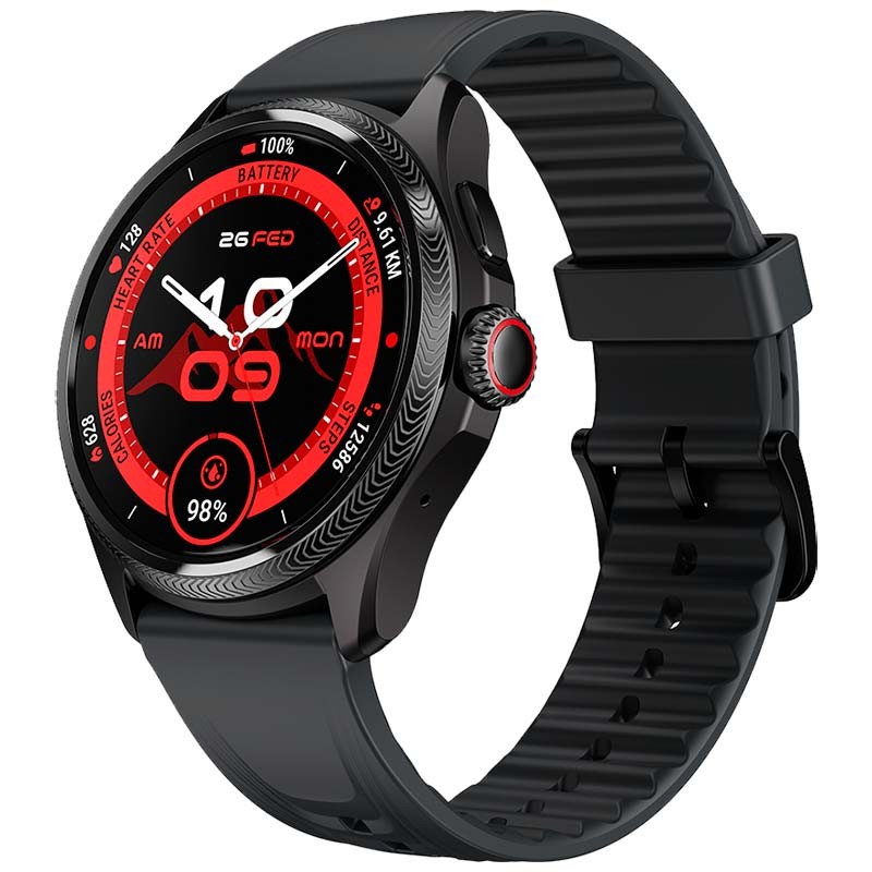 vista frontal y lateral derecho del Reloj inteligente TicWatch Pro 5 Enduro Negro