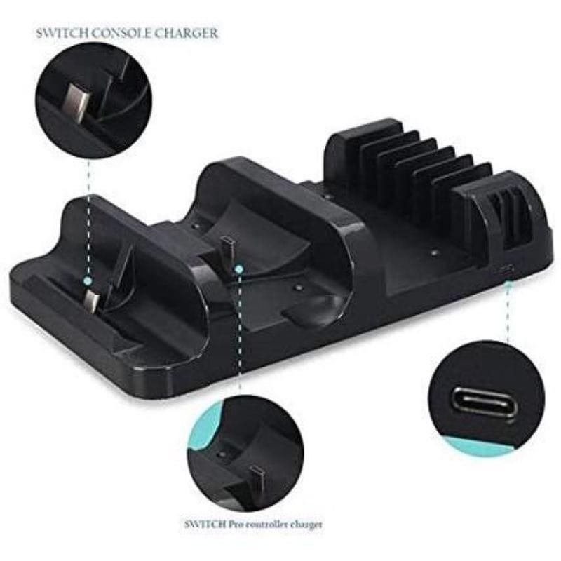 DOBE TNS-895 Soporte Carga Mandos Nintendo Switch Negro - Base de carga imagen de los conectores
