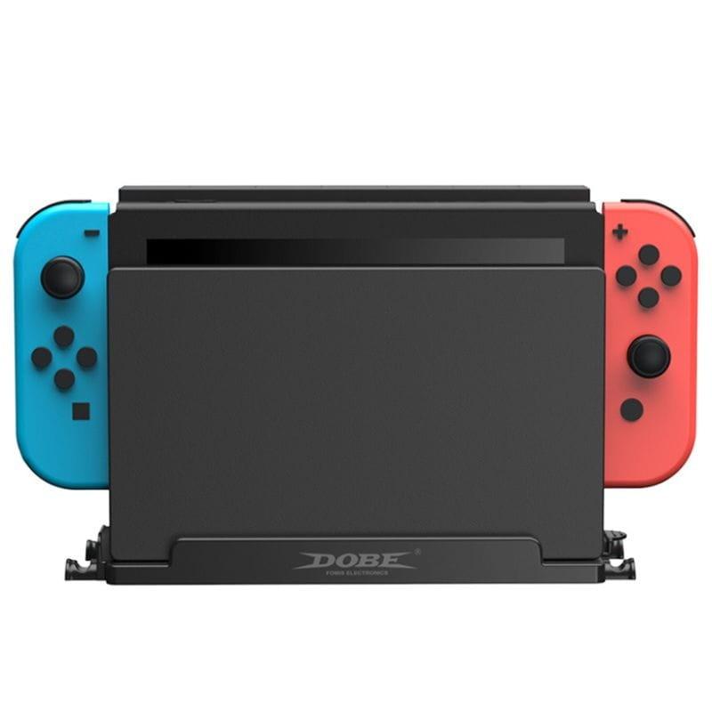 Soporte para Nintendo Switch/OLED Dobe TNS-3118 Negro visto de frente con consola