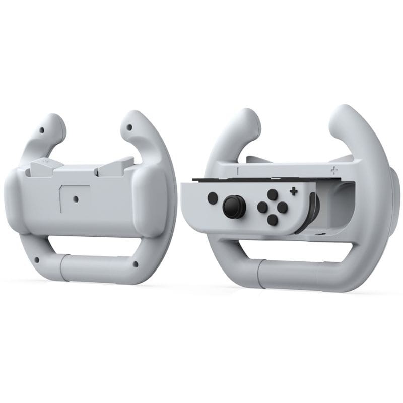 Pack de Volantes para Joy-Con de N-Switch / Switch OLED DOBE TNS-852B Blanco vista de la parte delantera y trasera con mando