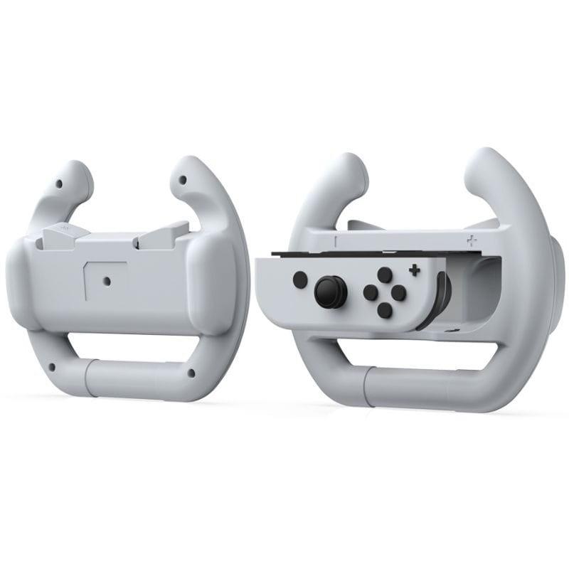 Pack de Volantes para Joy-Con de N-Switch / Switch OLED DOBE TNS-852B Blanco vista de la parte delantera y trasera con mando