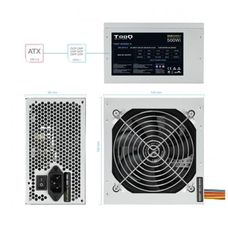 Vista múltiple de la Fuente de alimentación TooQ Fonte Ecopower II 500W Plata