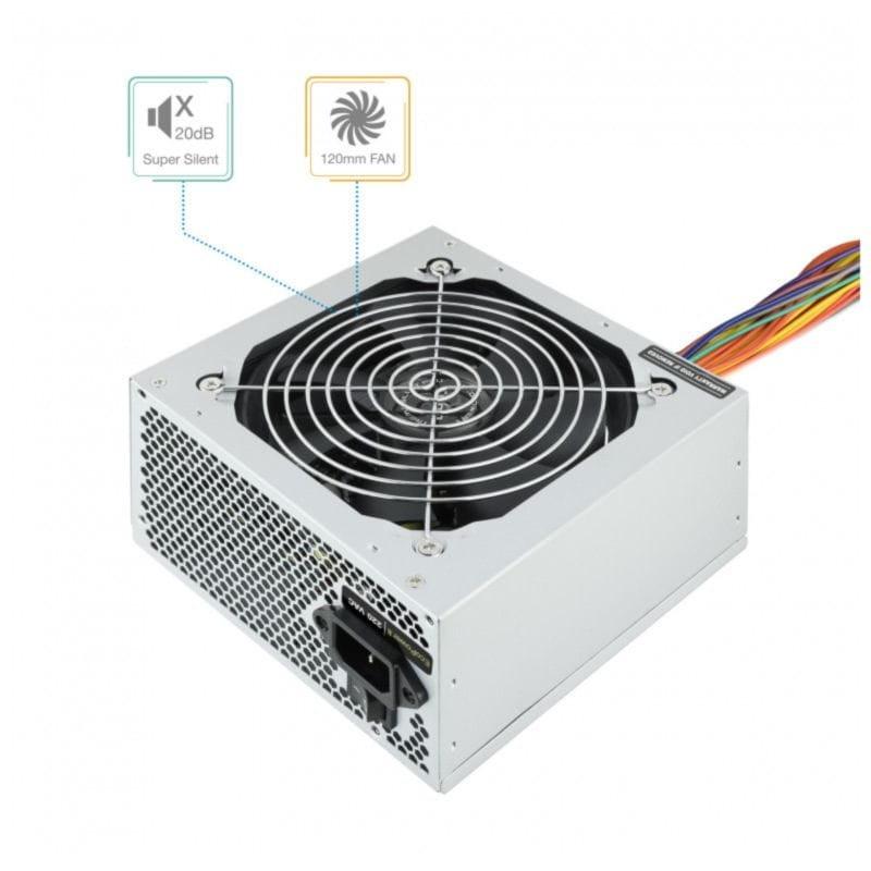 Perspectiva cenital de la Fuente de alimentación TooQ Fonte Ecopower II 500W Plata