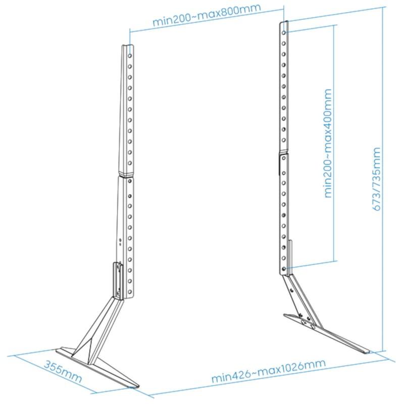 Soporte para TV TooQ Soporte de mesa para pantallas 23-75 800x400 mm Negro Dimensiones