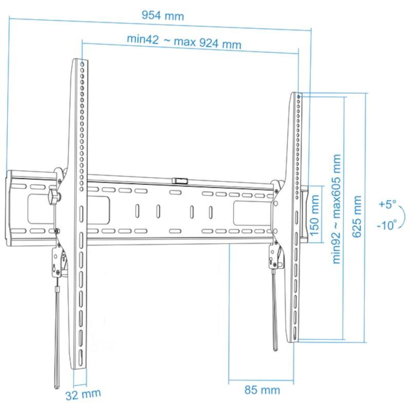 Soporte para TV TooQ LP42100T-B inclinable 60-100 VESA 900x600 mm Negro Dimensiones