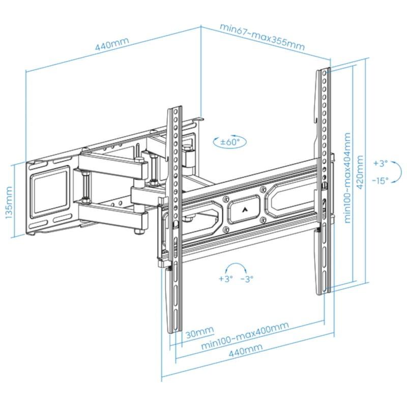 Soporte para TV TooQ LP7846TN-B giratorio e inclinable 32-70 VESA 400x400 mm Negro Dimensiones
