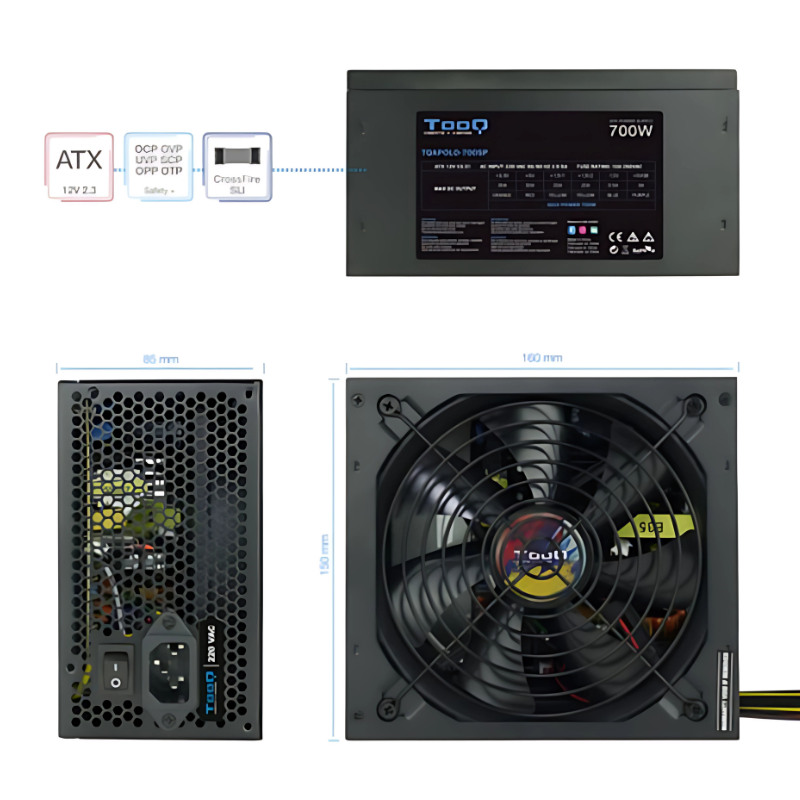 Dimensiones de la Fuente de alimentación TooQ TQAPOLO-700SP 700W ATX Negro