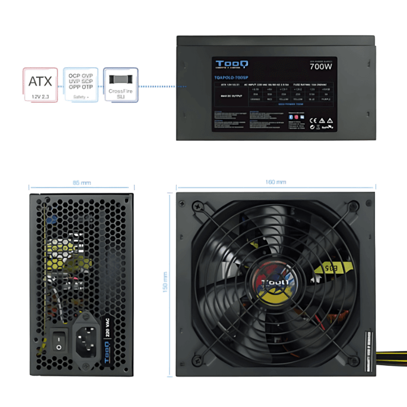 Dimensiones de la Fuente de alimentación TooQ TQAPOLO-700SP 700W ATX Negro