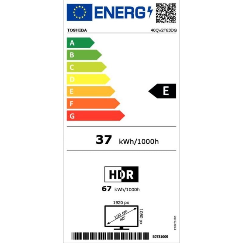 Etiqueta energética del Televisor Toshiba 40QV2F63DG