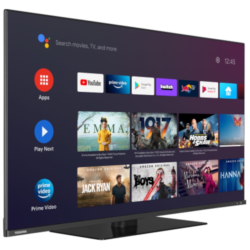 Vista lateral direita da Smart TV Toshiba 43QA7D63DG 43 QLED 4K Ultra HD Preto - Televisão