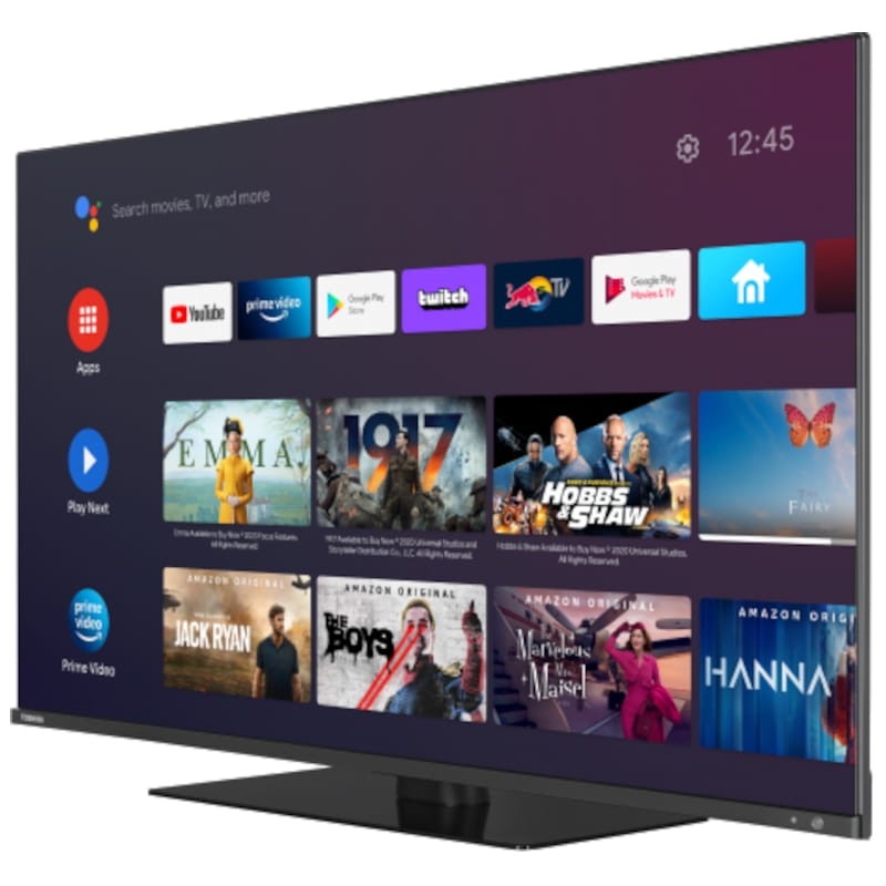 Vista lateral esquerda da Smart TV Toshiba 43QA7D63DG 43 QLED 4K Ultra HD Preto - Televisão