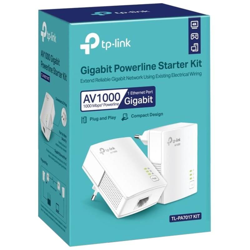 TP-Link PowerLine TL-PA7017 KIT blanco: dos adaptadores compactos Gigabit AV1000, puerto Ethernet, indicador LED, diseño enchufable para red por cable