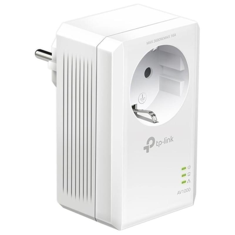 TP-Link PowerLine TL-PA7017P KIT adaptador Ethernet blanco con enchufe pasante, puerto RJ45, LEDs de estado y diseño compacto con rejillas laterales