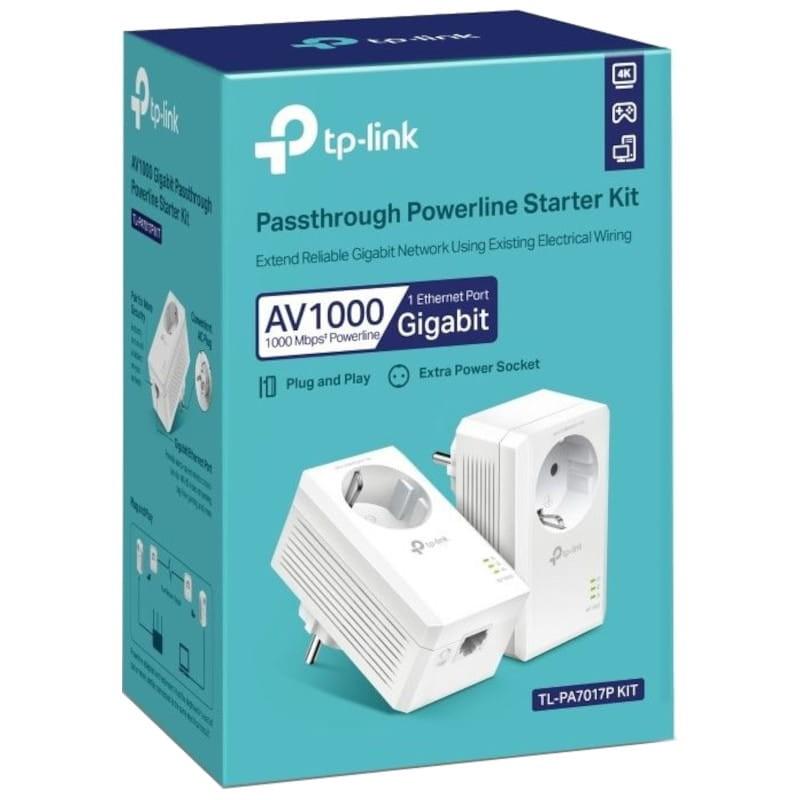 TP-Link PowerLine TL-PA7017P KIT Adaptador de red Ethernet Blanco con enchufe passthrough, puerto Gigabit, AV1000, diseño compacto y LED de estado