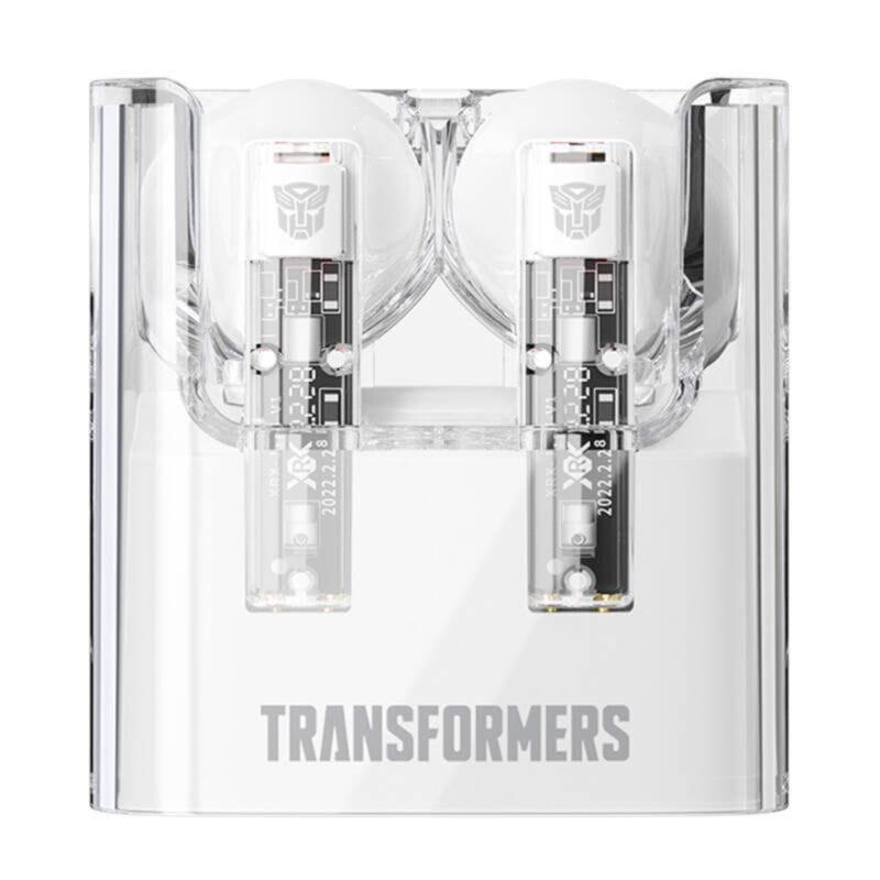 Vista frontal do estojo dos auscultadores TWS Transformers TF-T08 Branco