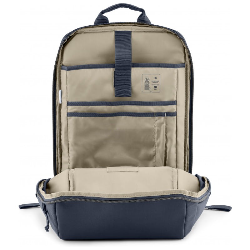 HP Travel (6B8U7AA) 15,6 » 21 L hidden pocket Blue - Open laptop backpack