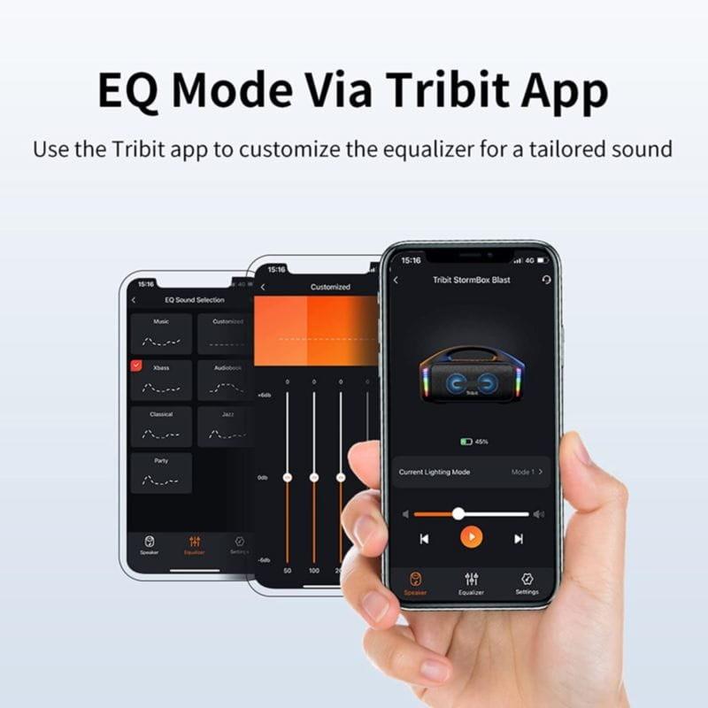 Contrôle via l'application du Tribit Stormbox Blast 90W Enceinte Bluetooth Noir