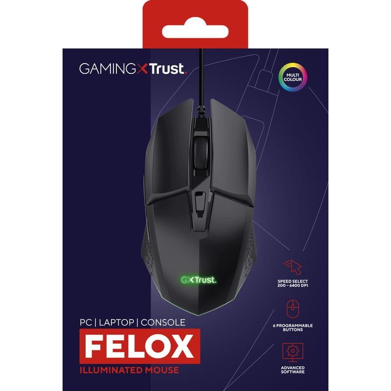 Trust GXT 109 Felox USB preto - mouse para jogos - caixa de 6400 DPI