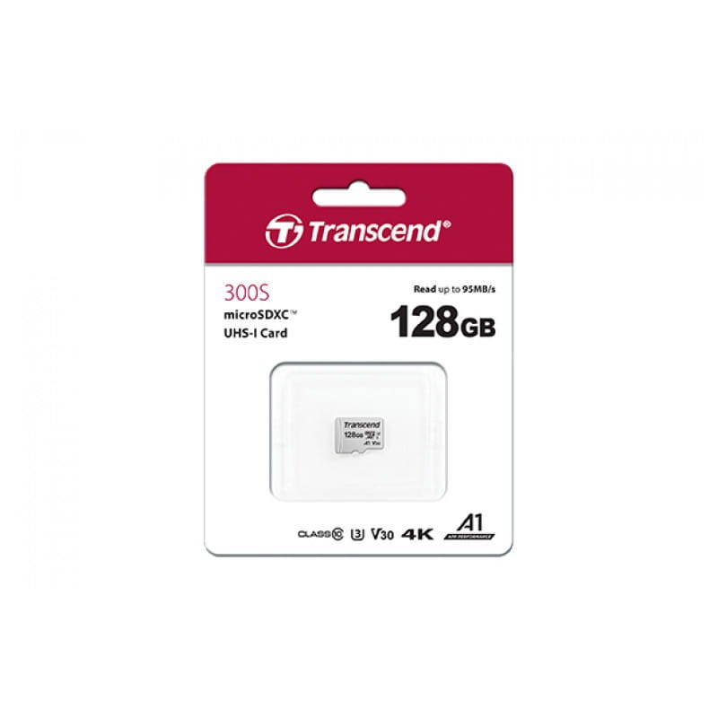 Transcend TS128GUSD300S 128 GB Clase 10 UHS-I U3 V30 A1 Plata - Tarjeta microSD caja