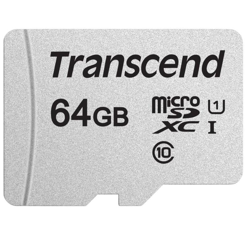 Transcend TS64GUSD300S 64 GB Clase 10 UHS-I UI 100 MB/s A1 Plata - Tarjeta microSD