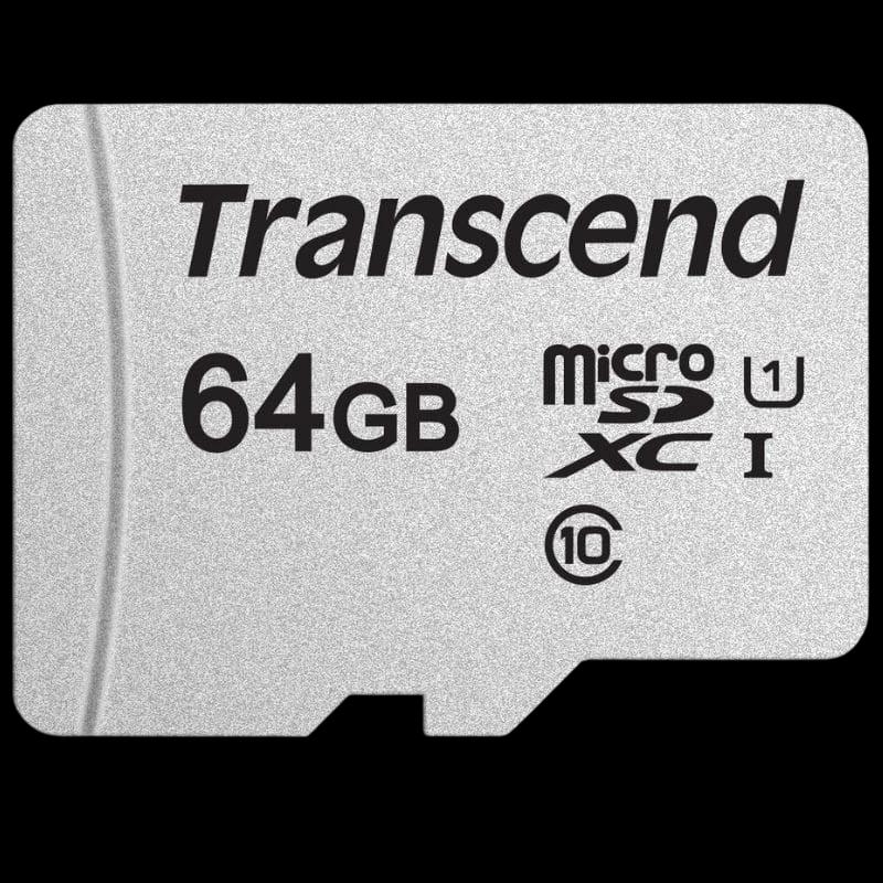 Transcend TS64GUSD300S 64 GB Clase 10 UHS-I UI 100 MB/s A1 Plata - Tarjeta microSD