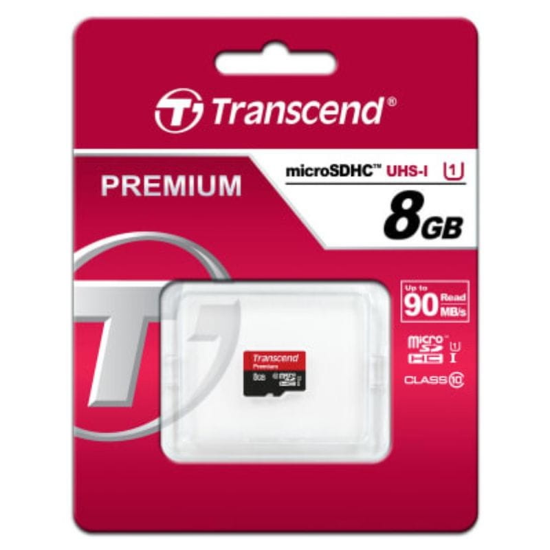 Transcend TS8GUSDU1 8 GB Clase 10 UHS-I U1 MLC NAND Negro / Rojo - Tarjeta microSD caja